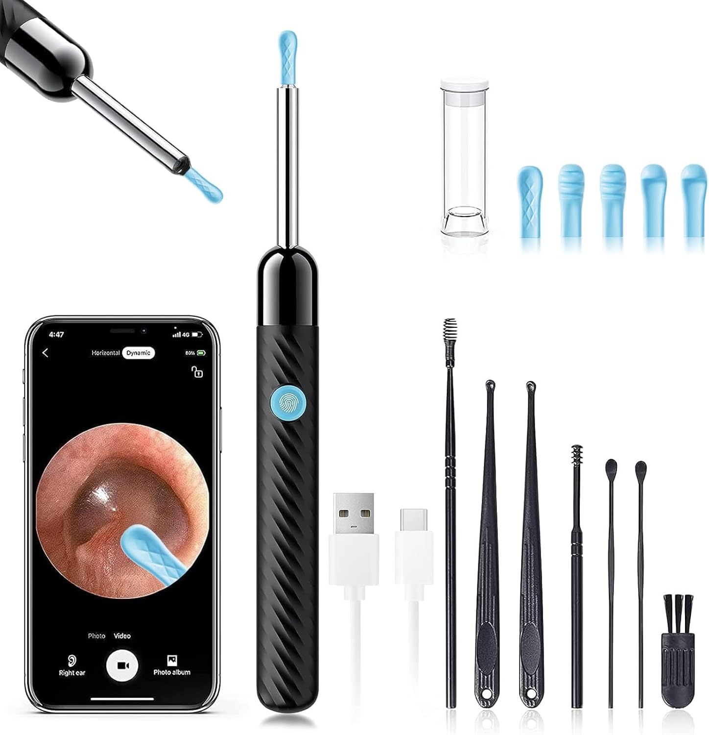 Smart visual ear cleaner connected to phone screen